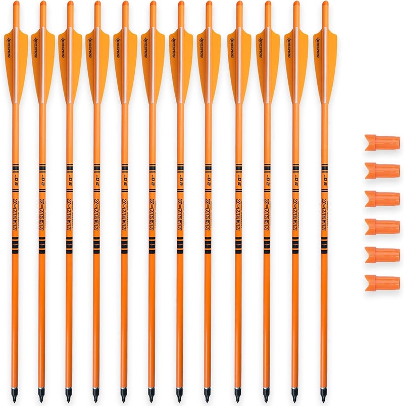 BOWSOUL Crossbow Bolts 20inch Fluorescence Color Carbon Crossbow Hunting Arrows with 4" Vanes and Replaced Arrowhead(12 Pack) - Image 1